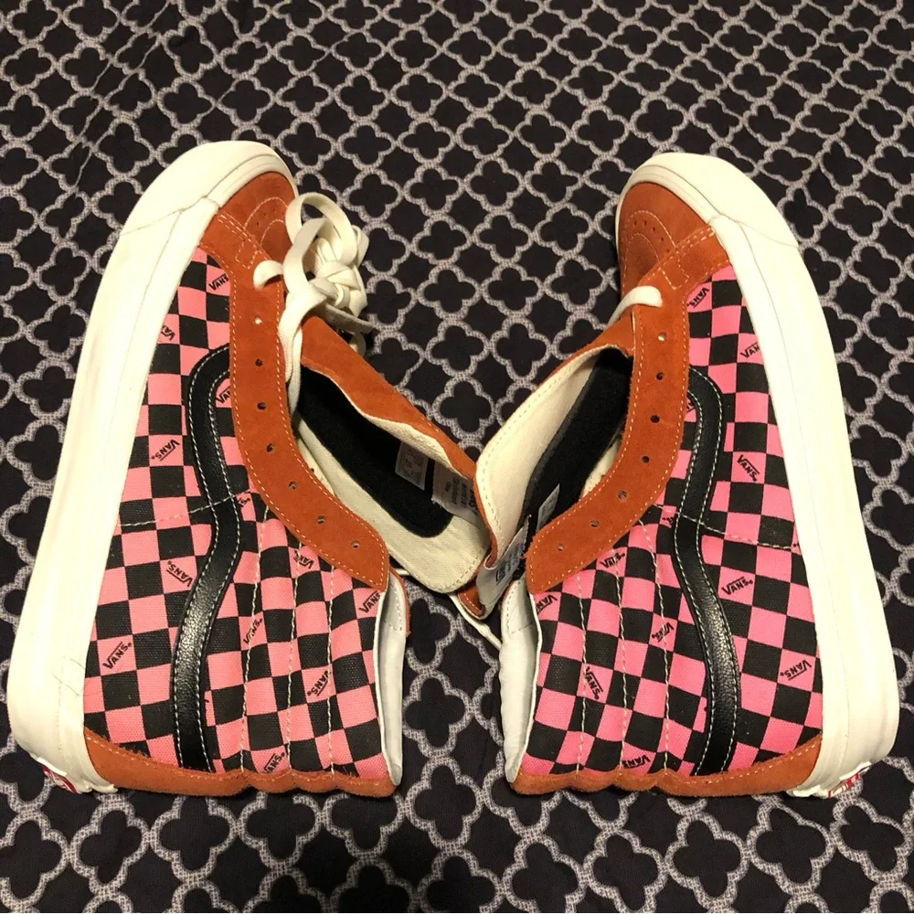 Vans Off The Wall High Top SK8-Hi Shoes Pink Checkered Blue Stars Mens Sz 10.5